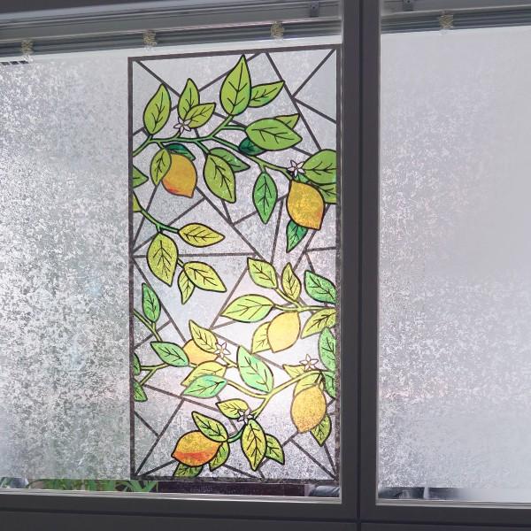 貼ってはがせるステンドグラスシート（レモン模様） : プチリフォーム