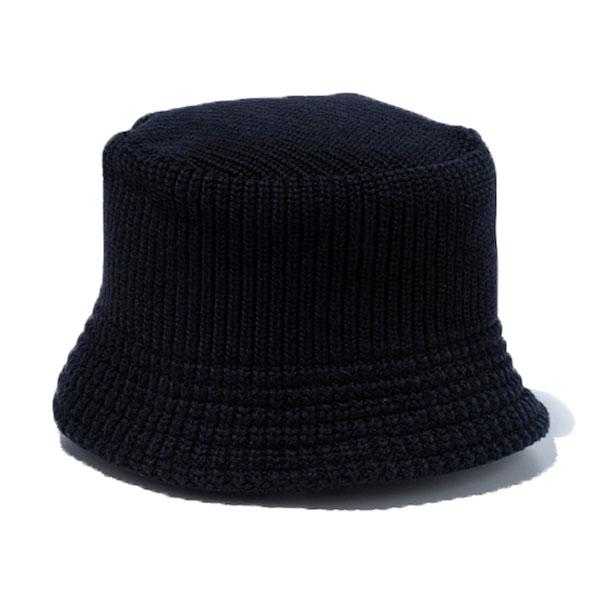 黒 ニットバケットハット 白ロゴ