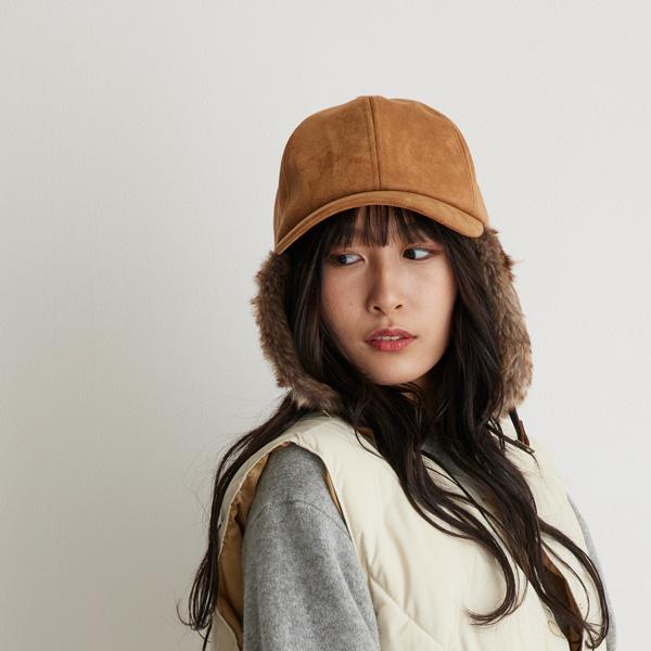 ファーイヤーフラップフェイクスエード・ローキャップ : 帽子