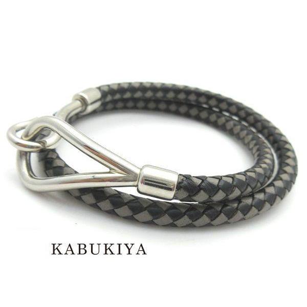 HERMES エルメス ジャンボブレス グレー 編み込みレザー シルバー金具