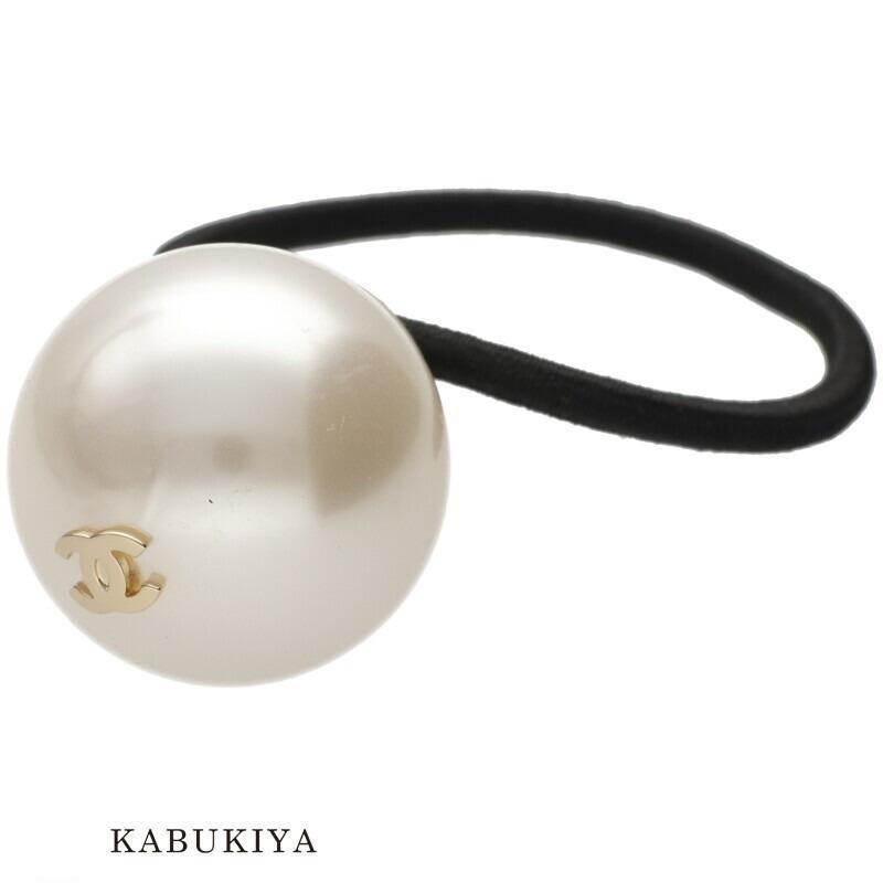 CHANEL シャネル CCロゴ フェイクパール ヘアゴム ホワイト×ゴールド
