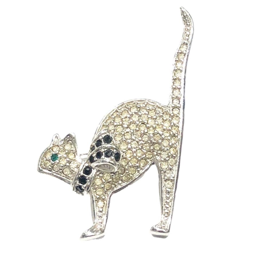 【中古】 C.Dior ディオール キャット モチーフ ブローチ シルバー ラインストーン 猫 23045148DS｜liqueurbank｜02