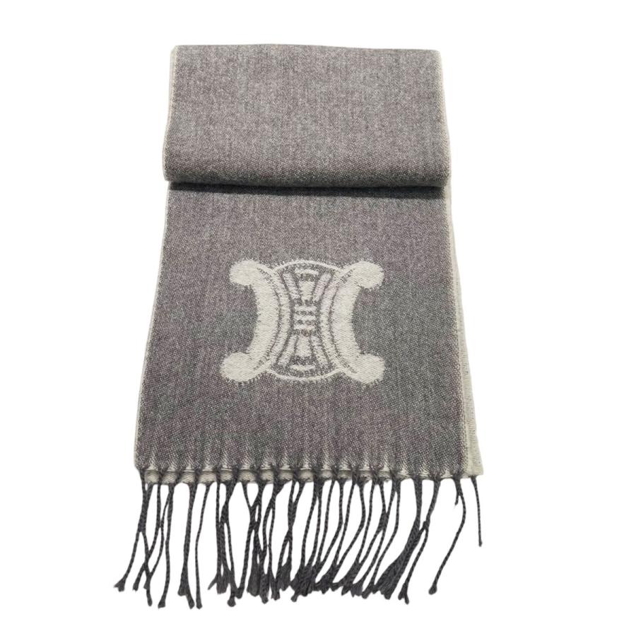 CELINE（セリーヌ） 【中古】 マカダム ロゴ カシミア マフラー グレー