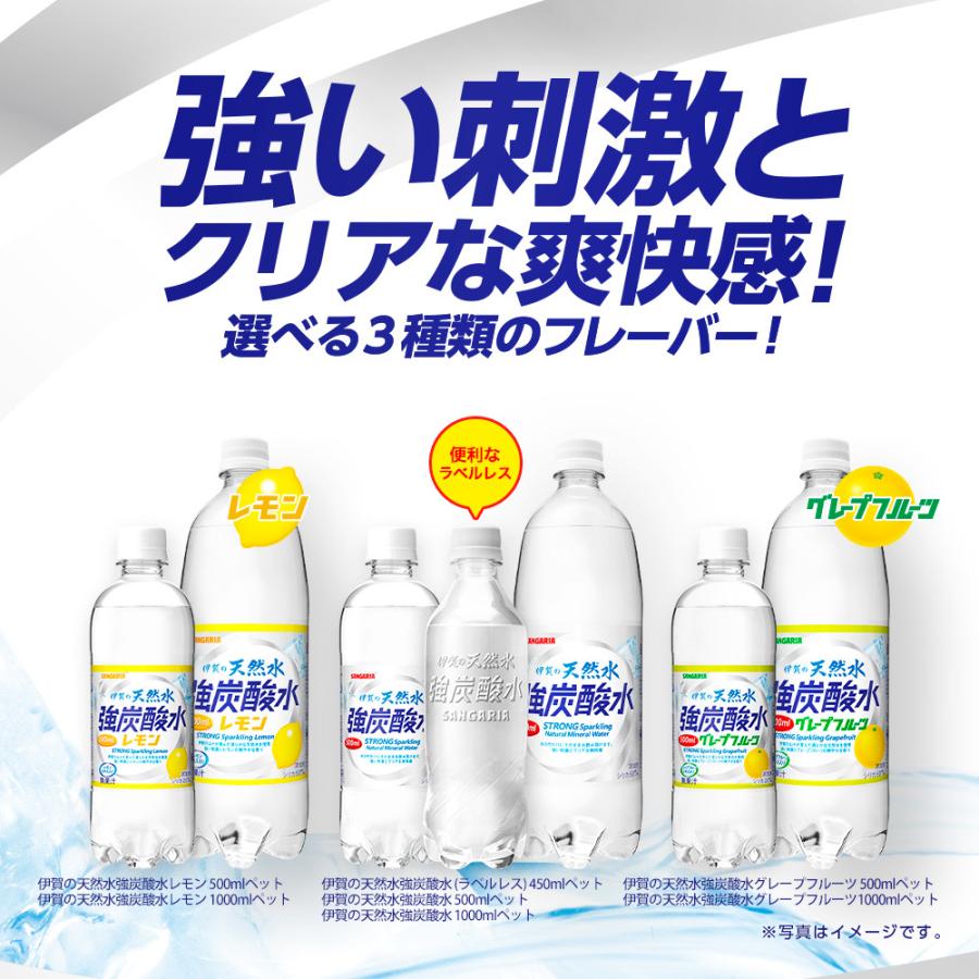 あすつく 【送料無料】 サンガリア 伊賀の天然水 強炭酸水 ラベルレス 450ml×2ケース/48本｜liquor-boss1｜09