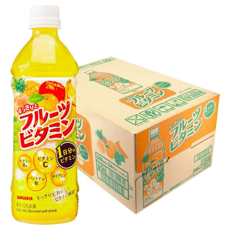 送料無料 サンガリア すっきりとフルーツビタミン PET 500ml×1ケース/24本 フルーツ 果物 ジュース ビタミン ペット ペットボトル まとめ買い（Yahoo!・リカーBOSS）