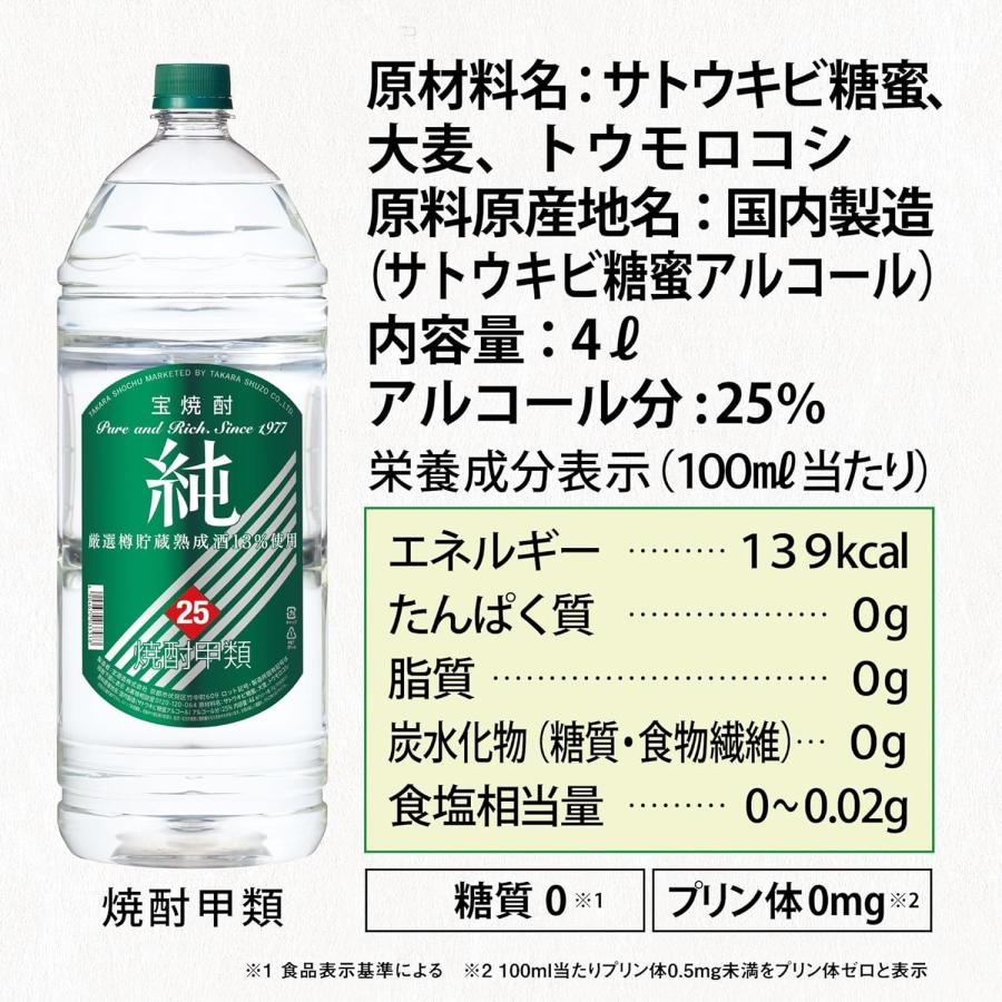 宝酒造 あすつく 送料無料 宝焼酎 純 25度 エコペット 4000ml 4L×2本
