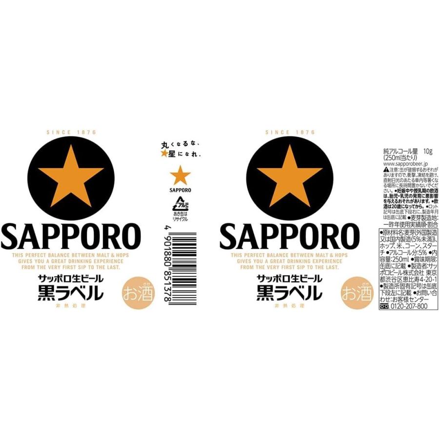 送料無料 サッポロ 生ビール 黒ラベル ミニ缶 250ml×1ケース/24本