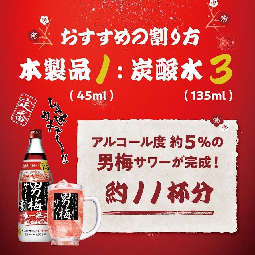 サッポロ 男梅サワー あすつく 送料無料 男梅サワーの素 20度 500ml×6