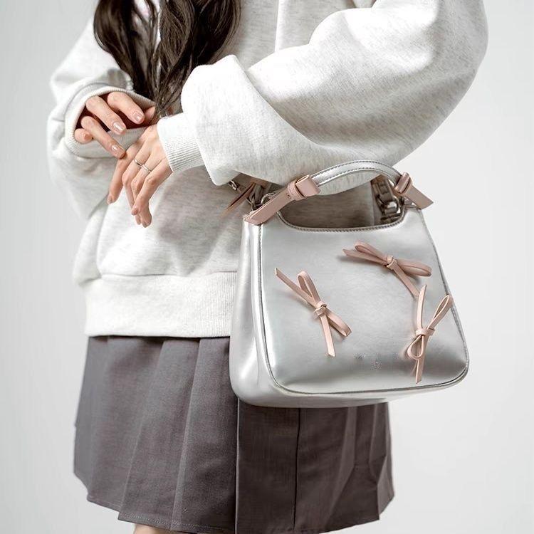 Y2K 韓国風 リボン 2024 春夏 トレンド 新発売 ベビーピンク シルバー 