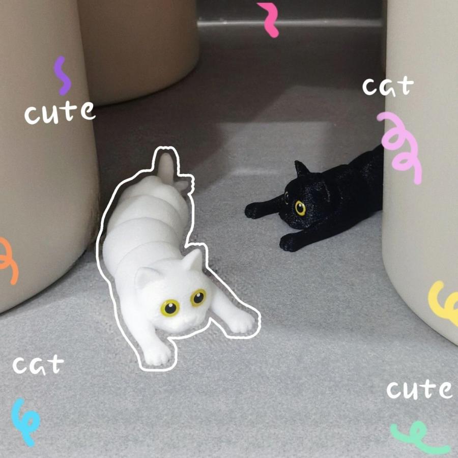 関節可動 黒猫 デスク置きフィギュア 3Dプリント デスクトイ かわいい