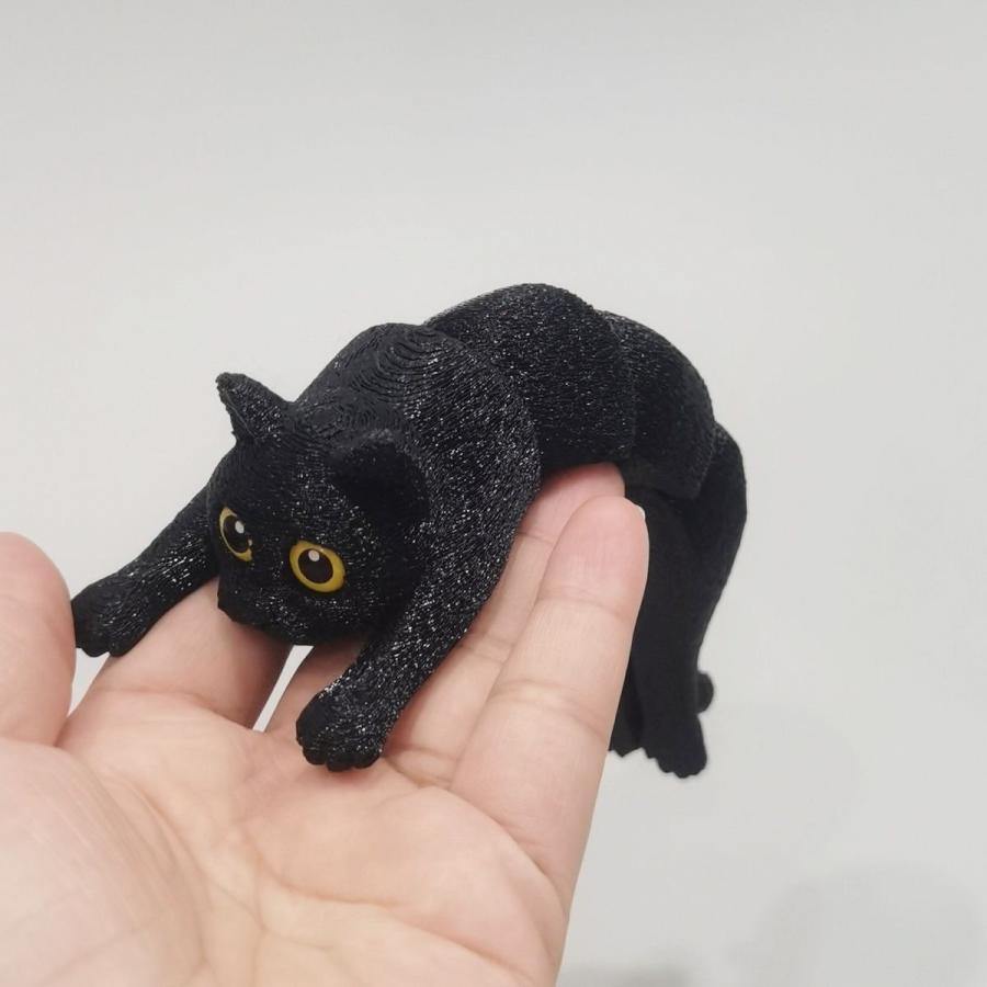 関節可動 黒猫 デスク置きフィギュア 3Dプリント デスクトイ かわいい