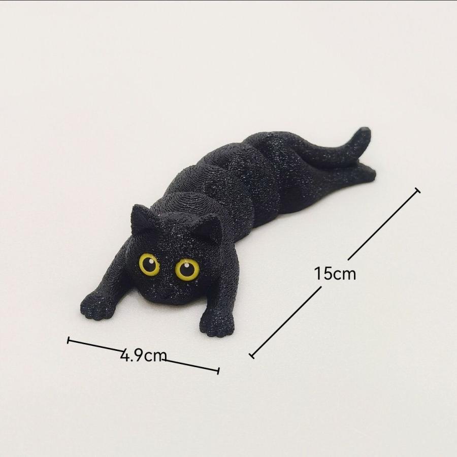 関節可動 黒猫 デスク置きフィギュア 3Dプリント デスクトイ かわいい