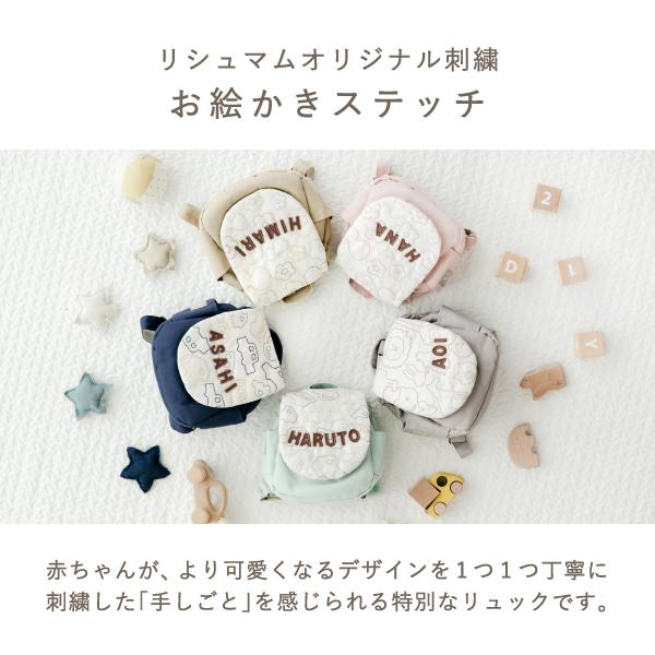 出産祝い 名入れ ベビーリュック(お絵かきステッチ) (BOX入り) 1歳誕生日 ギフト 内祝い 男の子 女の子 赤ちゃん 名入れ 名前入り 1歳誕生日 プレゼントの画像