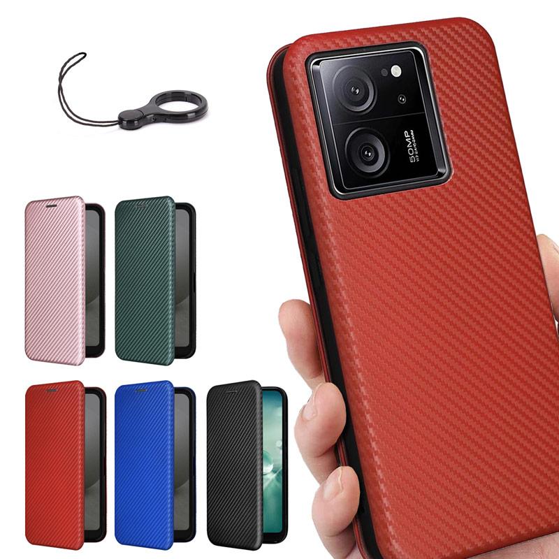 ◇ Torske Xiaomi 13T Pro ケース 13T 手帳型 レッド Xiaomi（シャオミ） Xiaomi 13T 手帳型 ケース カーボンファイバー素材