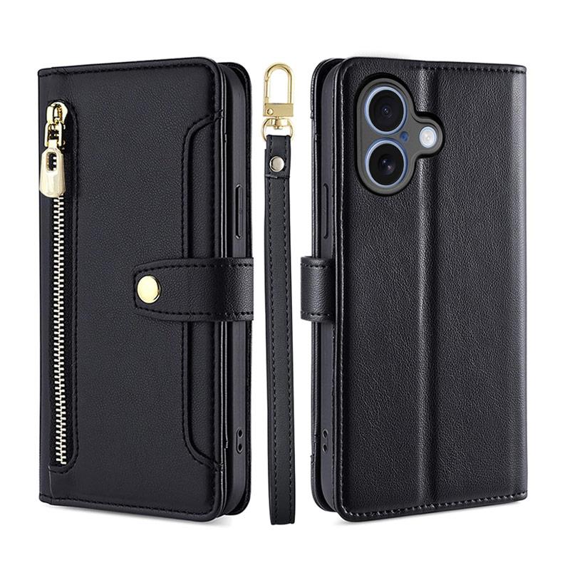 iPhone 17 ケース 手帳型 【 ストラップ 長+短 2本】肩掛け 財布一体 ファスナー式小銭入れ カード収納6ヶ所 爆買 | iPhone | 16