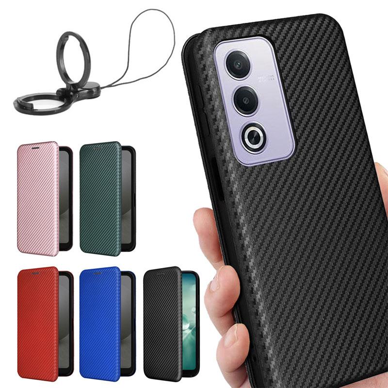 OPPO A A5 5G/OPPO A3 5G 共用 ケース 手帳型 炭素繊維風素材 ベルト