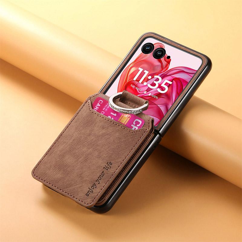 Galaxy Z Flip7 ケース 180度折り畳み可能 スエード調レザー 耐衝撃 複数カード収納 落下防止指リング付き 爆買 | Galaxy Z | 11