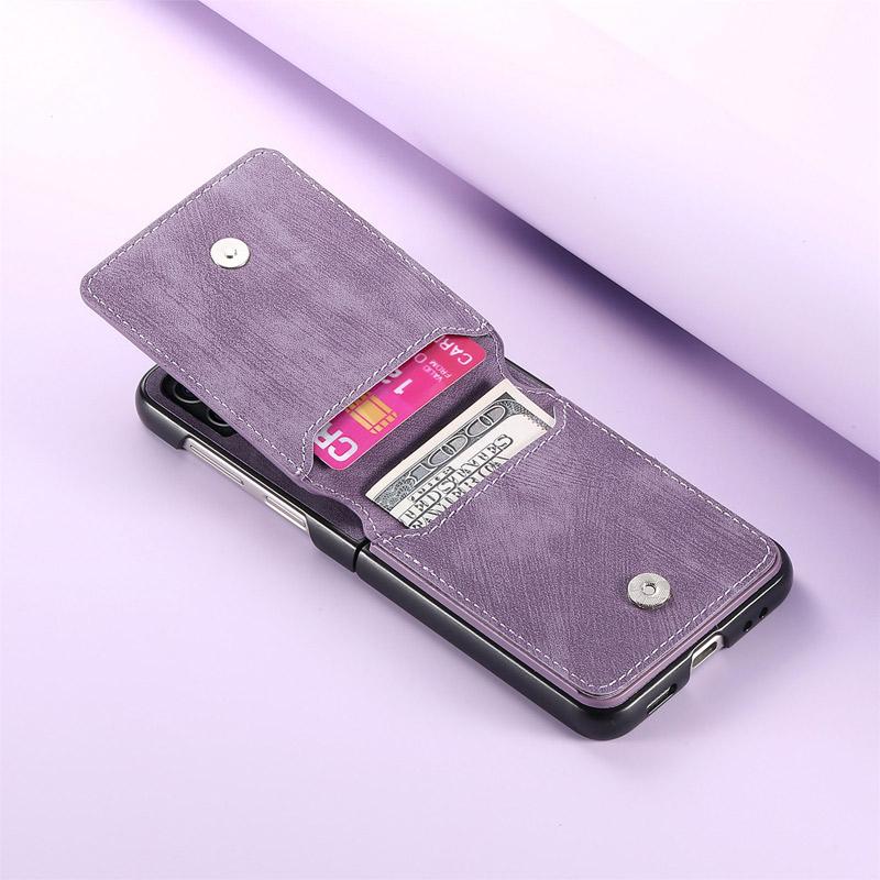 Galaxy Z Flip7 ケース 180度折り畳み可能 スエード調レザー 耐衝撃 複数カード収納 落下防止指リング付き 爆買 | Galaxy Z | 14