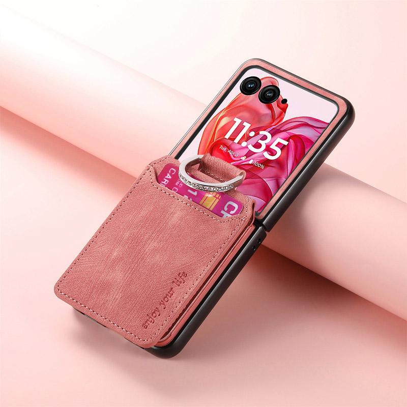 Galaxy Z Flip7 ケース 180度折り畳み可能 スエード調レザー 耐衝撃 複数カード収納 落下防止指リング付き 爆買 | Galaxy Z | 15