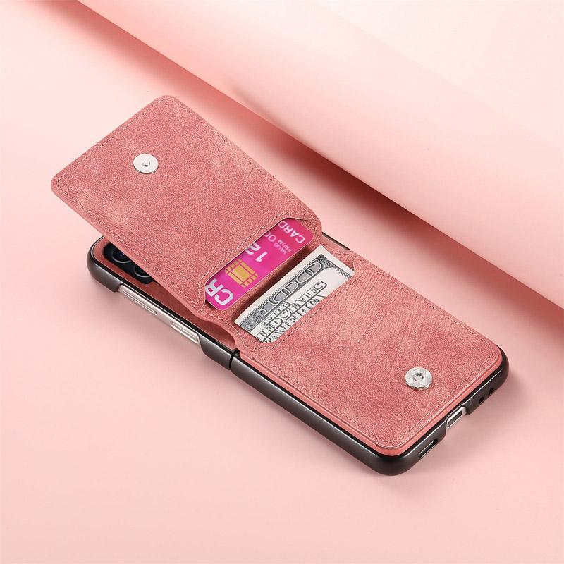 Galaxy Z Flip7 ケース 180度折り畳み可能 スエード調レザー 耐衝撃 複数カード収納 落下防止指リング付き 爆買 | Galaxy Z | 16