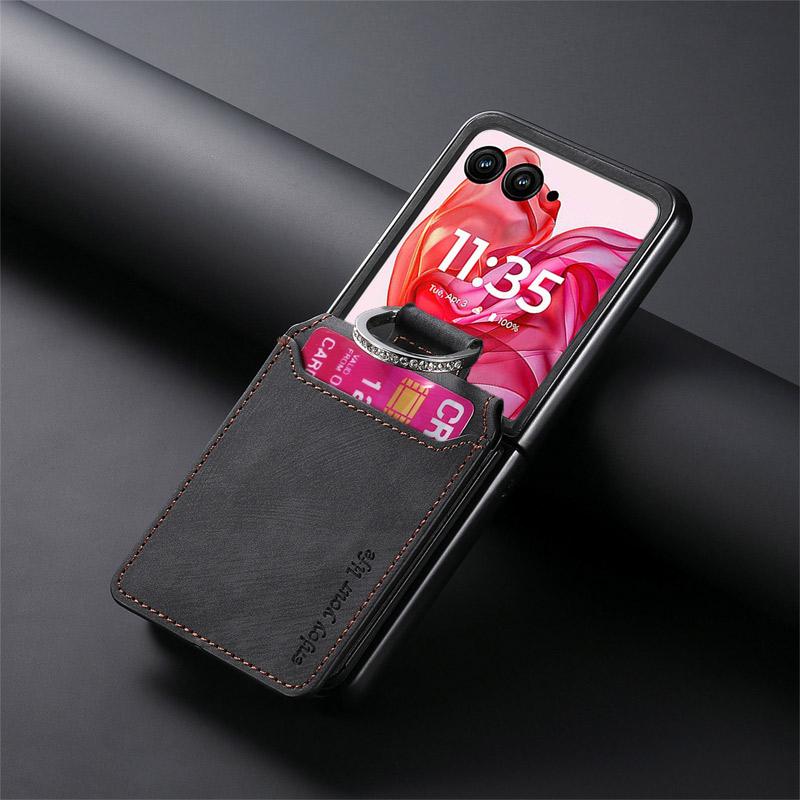 Galaxy Z Flip7 ケース 180度折り畳み可能 スエード調レザー 耐衝撃 複数カード収納 落下防止指リング付き 爆買 | Galaxy Z | 21