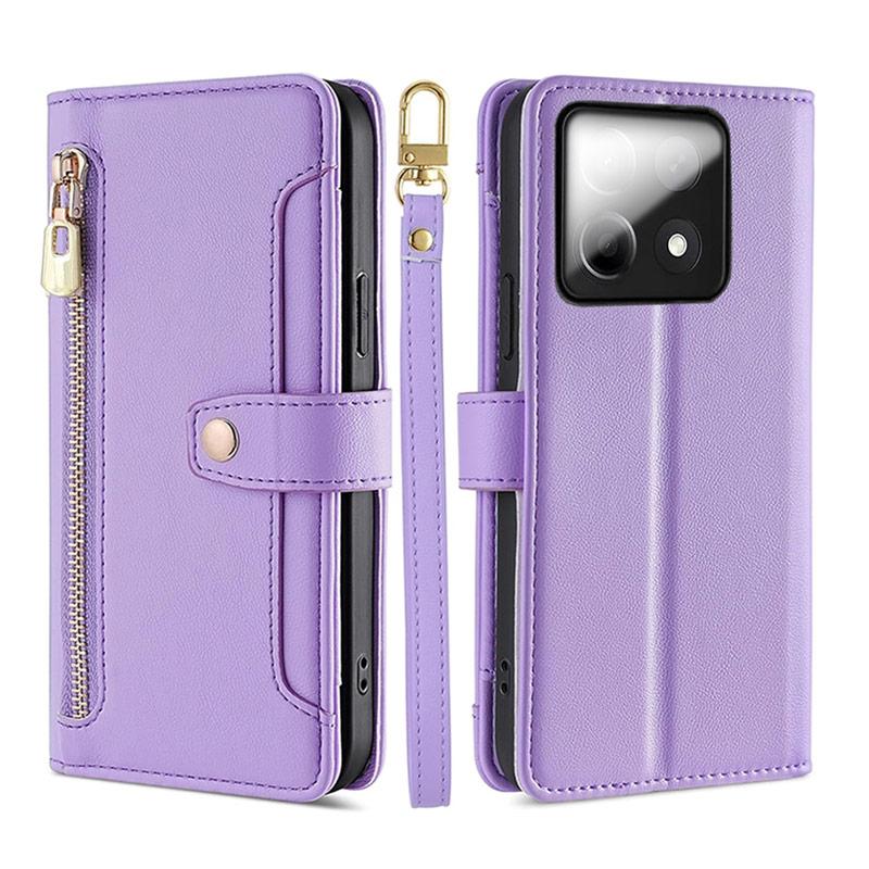 Redmi Note 13 Pro 5G パープル　ケース付き Redmi Note 13 Pro 5G ケース 手帳型 【 ストラップ 長+短 2本】肩掛け