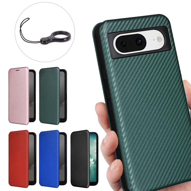 Google Pixel 8 ケース 手帳型 Pro 炭素繊維素材 落下防止ハンド