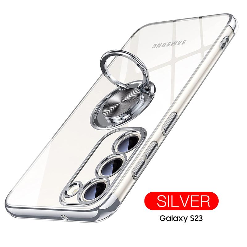 Galaxy S S23 ケース リング付き TPU クリア メッキ加工 耐衝撃