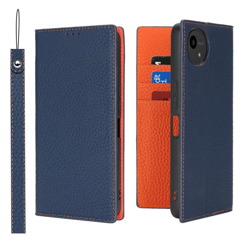 AQUOS wish 本革 wish5 ケース 手帳型 カバー ストラップ付き ベルト