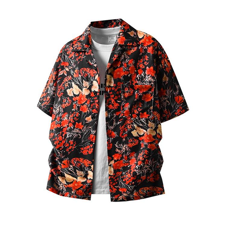 yori 半袖シャツ ネイビー 花柄 パイピング yori 半袖シャツ ネイビー