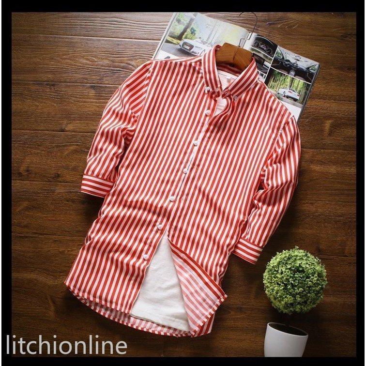 国内外の人気 ストライプシャツ メンズ 七分袖 ボタンダウンシャツ ストライプ カジュアル 白シャツ 形態安定加工 スリム 夏 Aynaelda Com