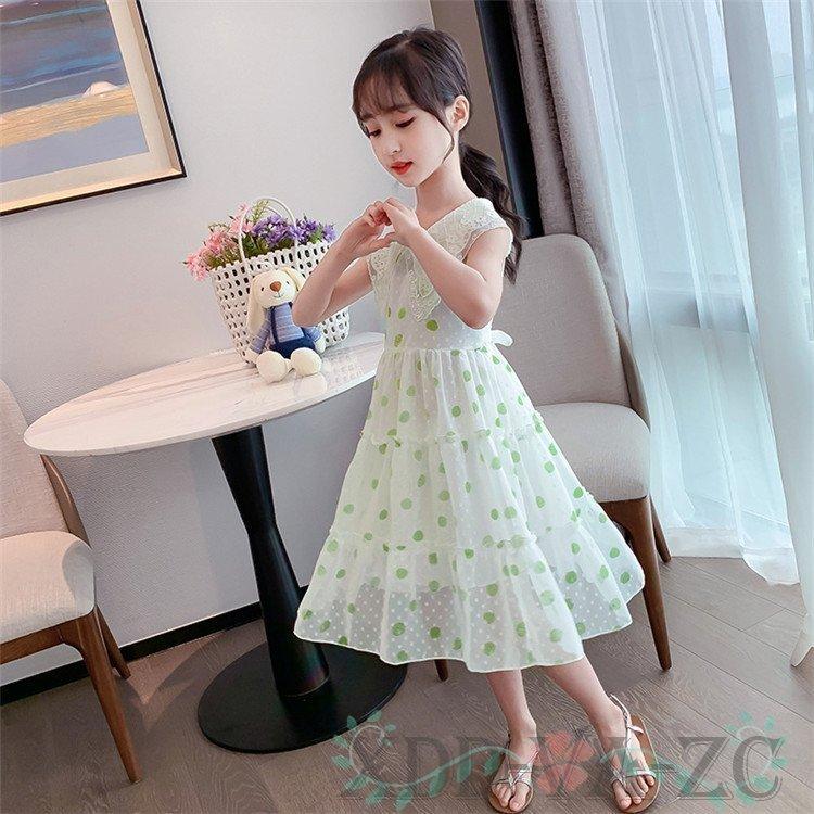 ワンピース キッズ 子供服 女の子 夏 キッズワンピース シフォンワンピース ドット柄 子供ドレス ジュニア 子ども お姫様 おしゃれ 可愛い カジュアル 新品 150 おすすめ