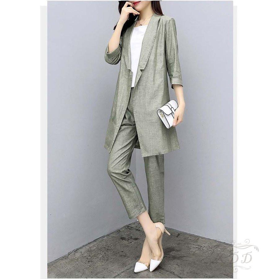 レディースファッション に値下げ スーツ レディース セットアップ 綿麻混 コート ズボン コットンリネン Vネックス 麻 リネン 七分袖 春夏 フォーマル ゆったり 着痩せ 大きいサイズ 花嫁二次会 scuzreny Www Sakphotography Com