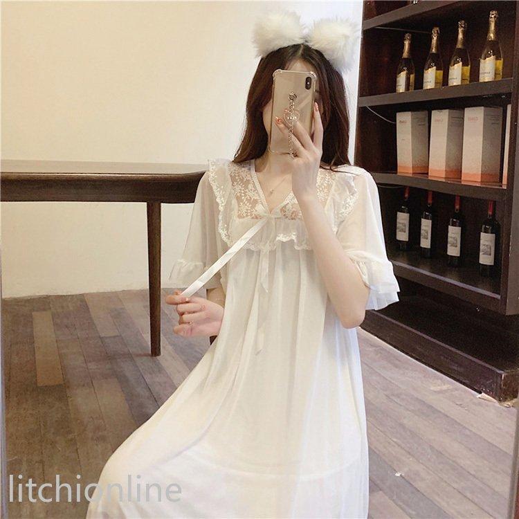 代引不可 ネグリジェ レディース 春夏パジャマ 半袖ワンピース ロングネグリジェ 白レース ナイトロープ セクシー ルームウェア 寝巻き 部屋着 ゆったり お姫 可愛い 人気が高い Www Aqtsolutions Com