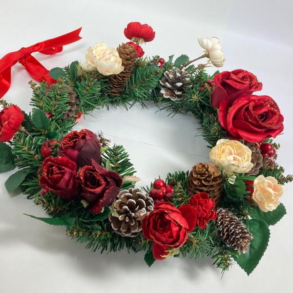 フラワーリース　アーティフィシャルフラワー　クリスマス　31cm　造花　#118 フラワーリースアーティフィシャルフラワークリスマス31cm造花#118