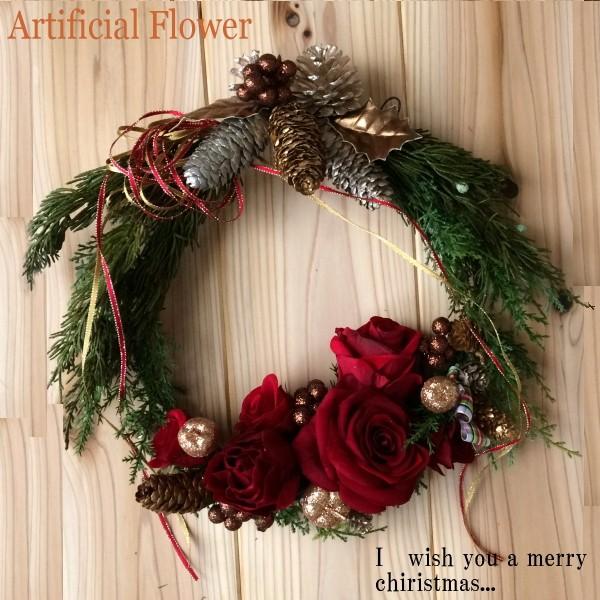 海外最新 クリスマスリース アーティフィシャルフラワー アートフラワー 造花 花 30cm フラワー ローズ M 145 公式店舗 Esiba Tg