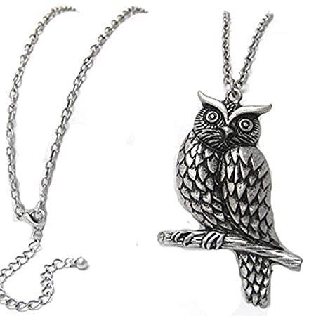大きなフクロウGuardian on Tree Branchアンティークペンダントwith Long 30 