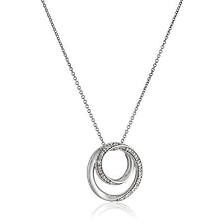 Jewelili Sterling Silver Natural White Round Diamond Accent Pendant Necklac