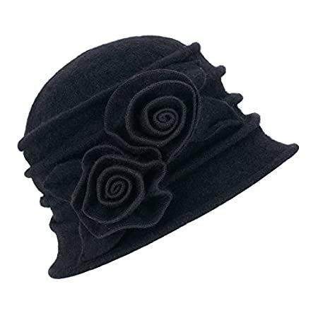 1920s Gatsby Womens Flower Wool Warm Beanie Bow Hat Cap Crushable A287 (Bla