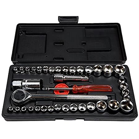 40 Piece Ratcheting Socket Wrench Set - Metric and Standard 6-Point Hex Soc