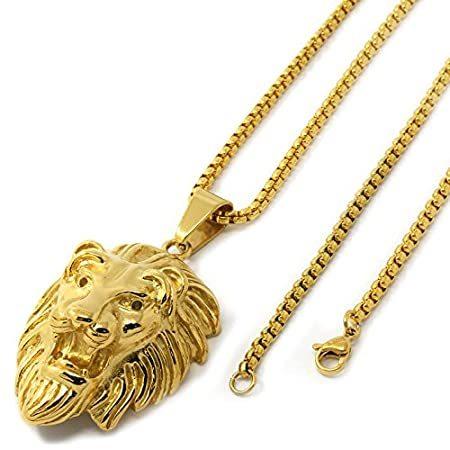 Men 'sステンレススチールGold Tone Plain 3dライオンペンダント24 