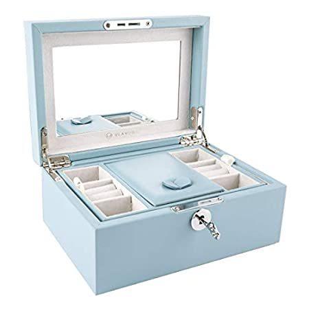 (Light Blue) Vlando Two Tray Lockable Jewlery Box, Jewelries Collections