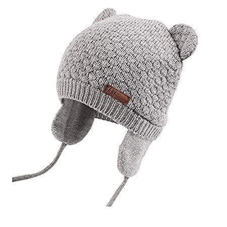 XIAOHAWANG ベビーハット かわいい熊 幼児用イヤーフラップビーニー 秋冬に暖か, A-グレー, 0-7 Months