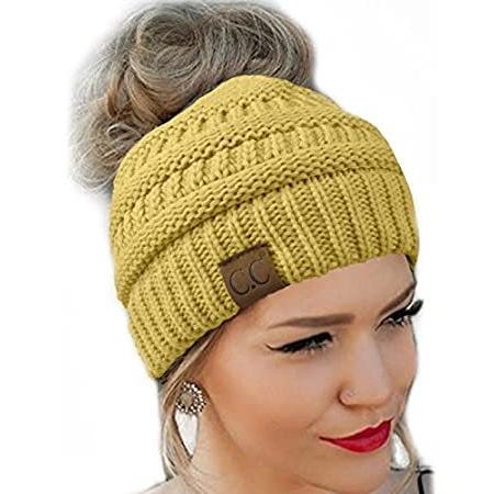 CC品質ニットMessy Bun帽子ビーニー カラー: ベージュ