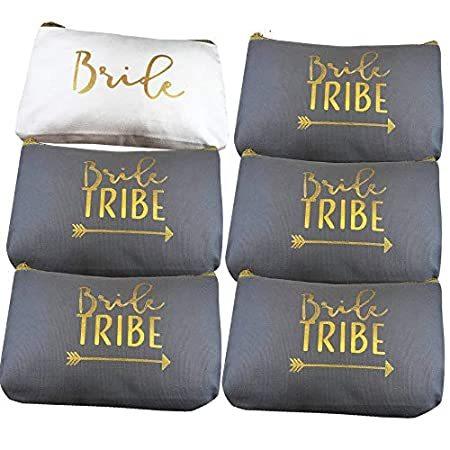 6 Piece Set | Bride Tribe Canvas Cosmetic Makeup Clutch Gifts Bag for Bride
