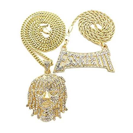 BLINGFACTORY ヒップホップリルポンプ ポートレート&エッケティットペンダント 20インチロープ 24インチキューバチェーンネックレス