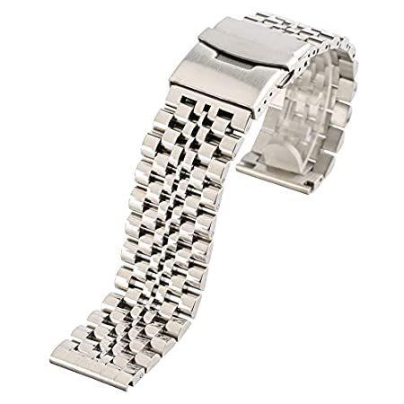 22mm Watch Band Strap Silver Stainless Steel Band for Women, Folding Clasp