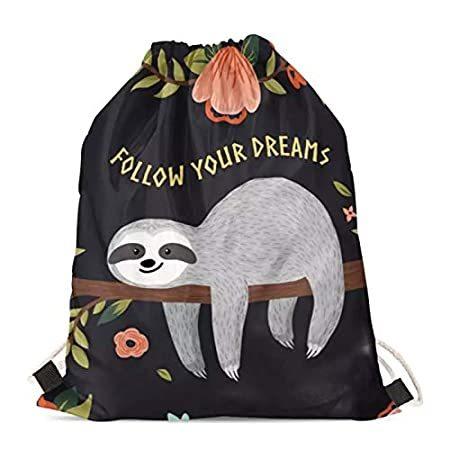 【2022春夏新色】 INSTANTARTS Follow Your Dreams Print Gym Bag Sloth Drawstring Backpack Stri トートバッグ