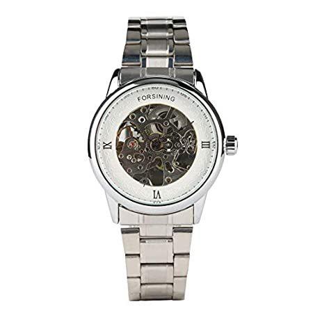 JLYSHOP メンズ 自動巻き スケルトン ダイル 機械式腕時計 ステンレススチール バンド 機械式腕時計 ティーンエイジャー ビジネス メカニック