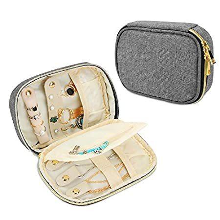 Teamoyスモールジュエリートラベルケース、イヤリング、ネックレス、リングなどのためのポータブルジュエリーオーガナイザーバッグ、スモール、グレー（バ